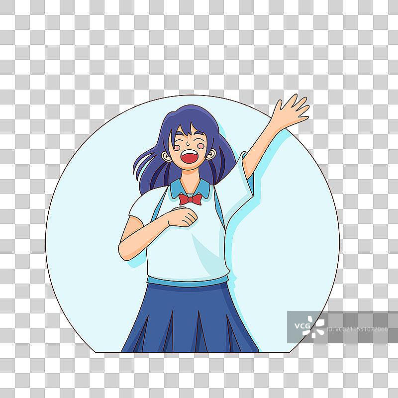 海军服女生挥手插画图片素材