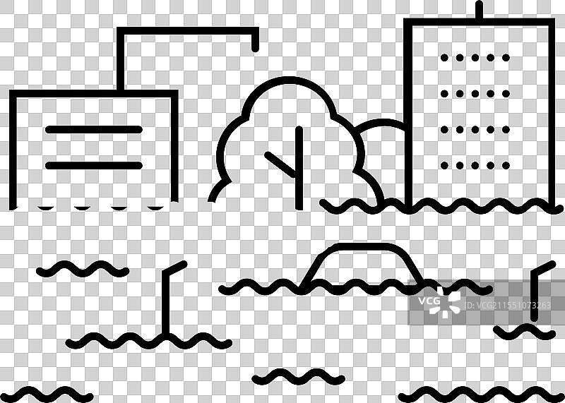 洪水街道灾难线条图标图片素材
