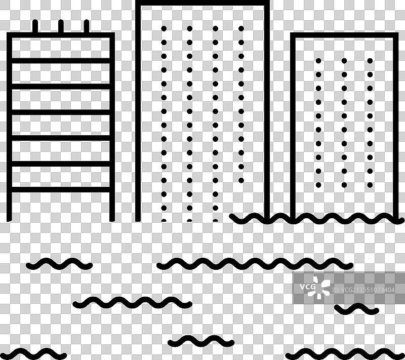洪水淹没建筑灾害线条图标图片素材