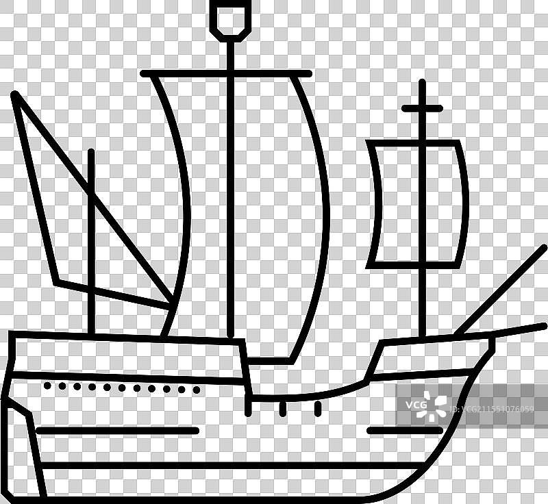 古代商船的线条图标图片素材