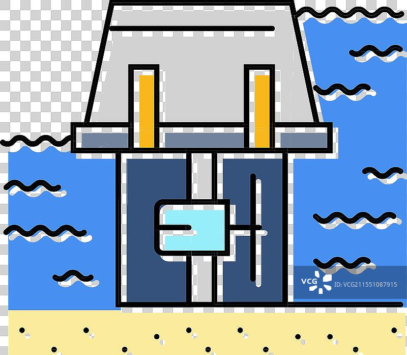 潮汐水坝的范围系统彩色图标图片素材