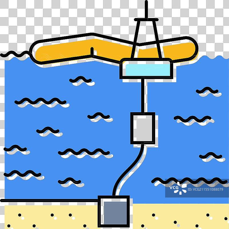 潮汐波浪发电场安装彩色图标图片素材
