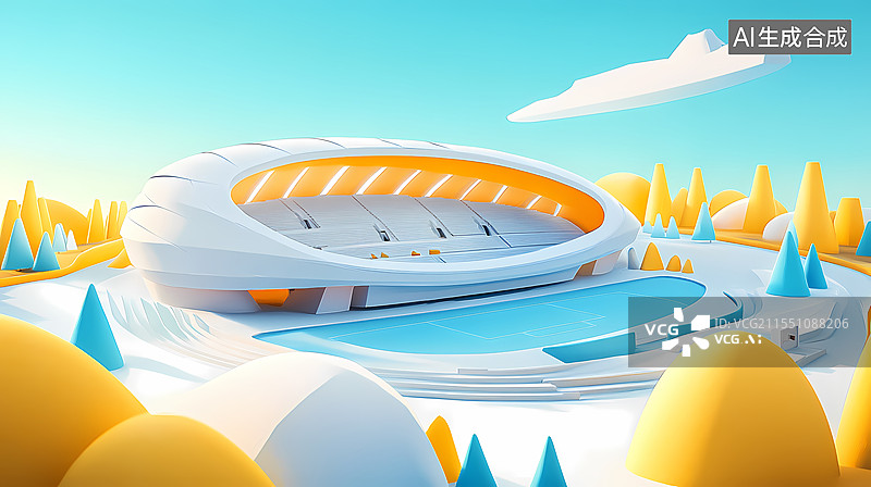 【AI数字艺术】未来风格体育场与奇幻地貌图片素材