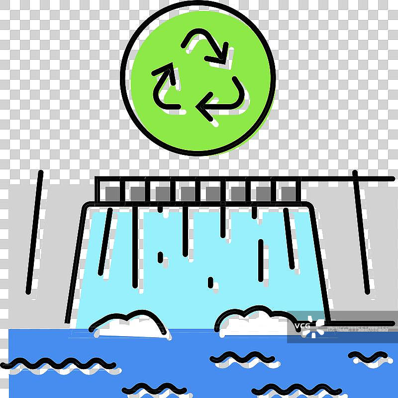 清洁能源来源：水力发电彩色图标图片素材