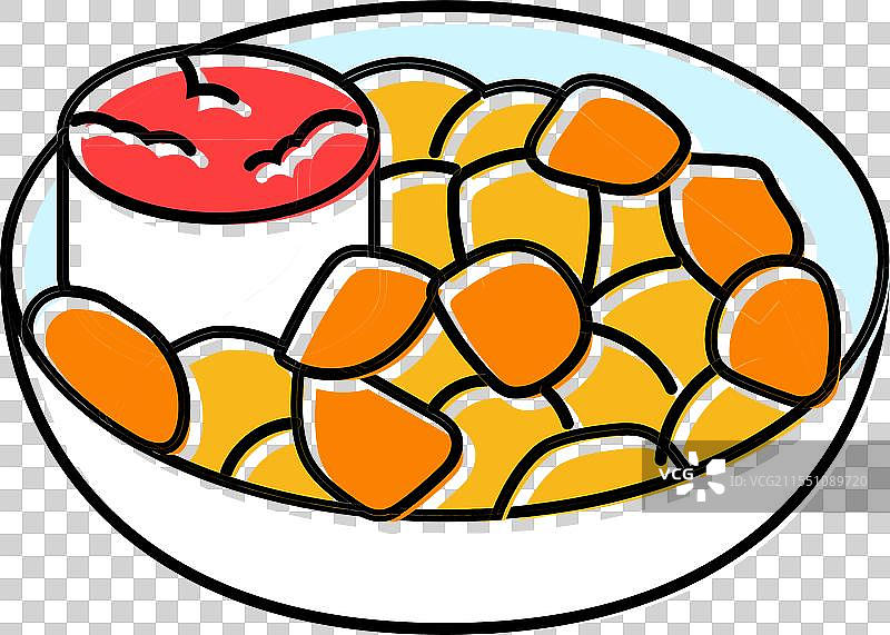 西班牙美食：辣味土豆球彩色图标图片素材