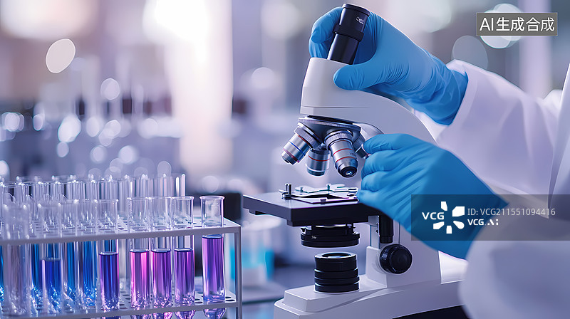 【AI数字艺术】科研人员使用显微镜进行实验图片素材