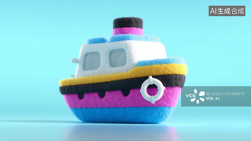 【AI数字艺术】3D卡通毛毡蒸汽船图片素材