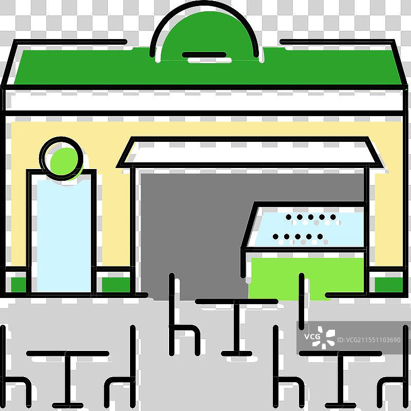 户外座位街头食品咖啡馆彩色图标图片素材