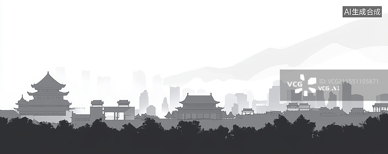 【AI数字艺术】城市地标建筑矢量科技感海报图片素材