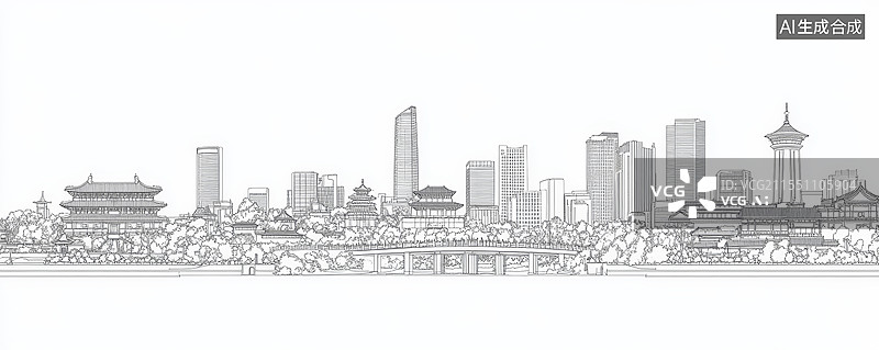 【AI数字艺术】城市地标建筑矢量科技感海报图片素材