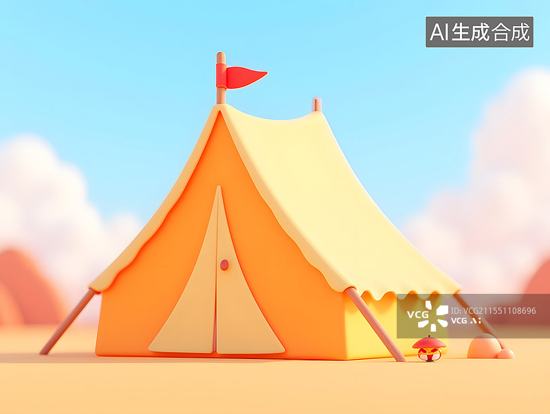 【AI数字艺术】沙漠露营的3D渲染探险野营场景插图图片素材