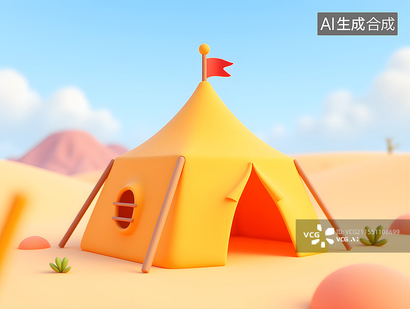 【AI数字艺术】沙漠露营的3D渲染探险野营场景插图图片素材