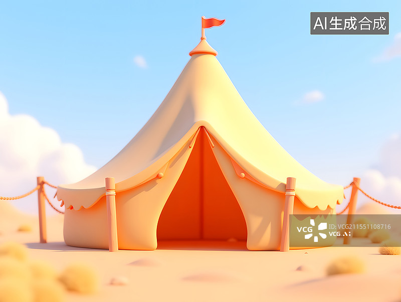 【AI数字艺术】沙漠露营的3D渲染探险野营场景插图图片素材
