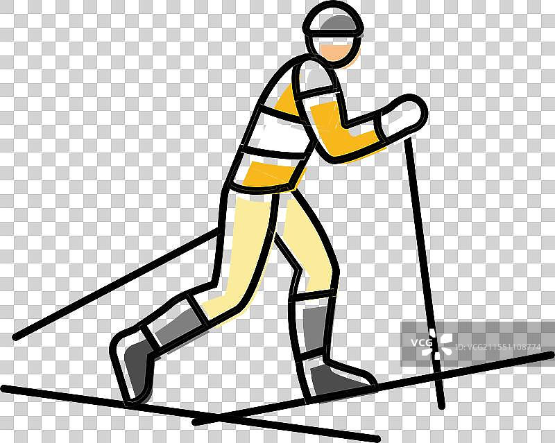 越野滑雪冬季运动彩色图标图片素材