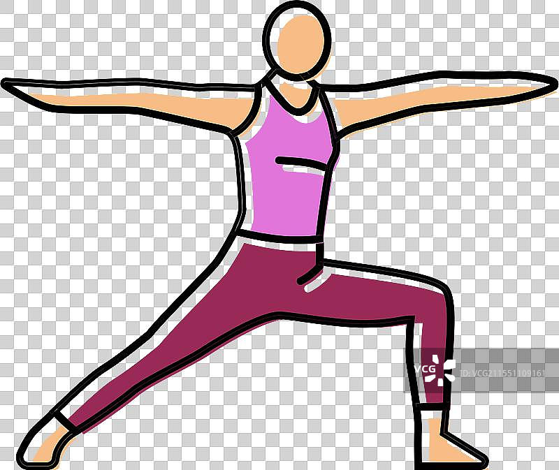 战士二式（Virabhadrasana II）瑜伽彩色图标图片素材