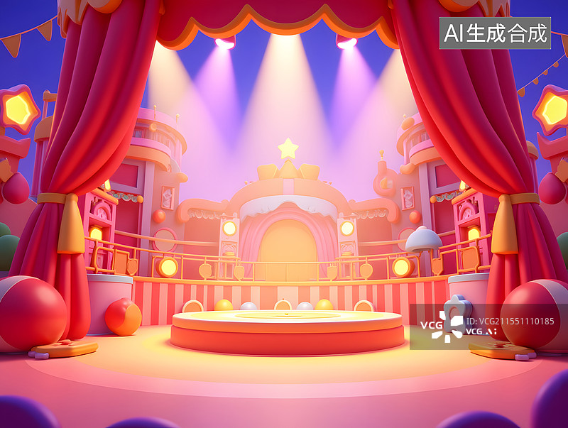 【AI数字艺术】愚人节卡通舞台的三维渲染场景插图图片素材