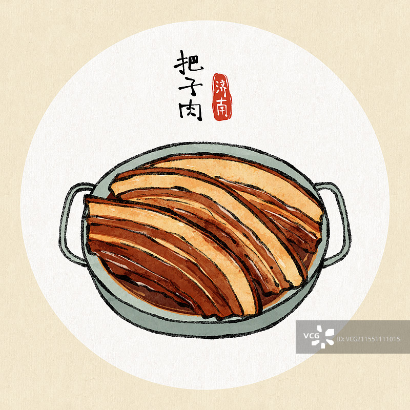 山东济南美食国风插画-把子肉图片素材