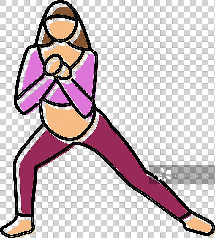 孕妇侧弓步健身彩色图标图片素材