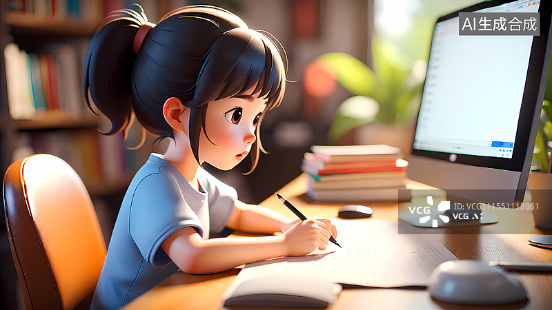 【AI数字艺术】在办公室工作的女生插画图片素材