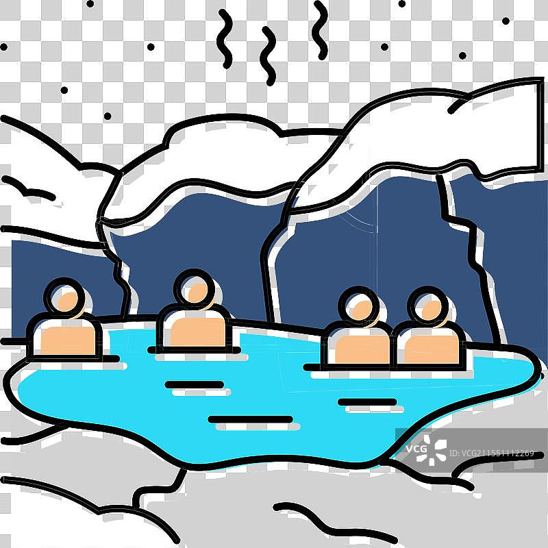 冬季泡温泉的彩色图标图片素材