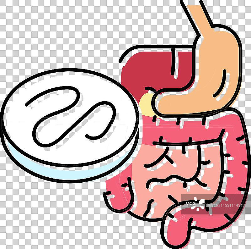 寄生虫的蠕虫消化系统彩色图标图片素材