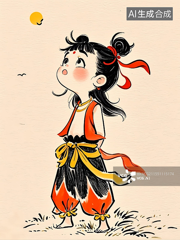 【AI数字艺术】卡通手绘神话人物肖像——哪吒图片素材