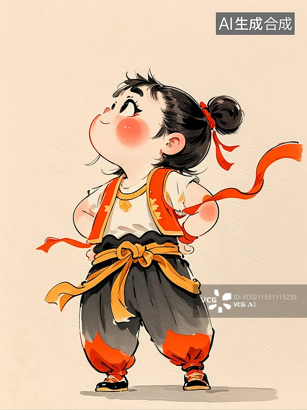 【AI数字艺术】卡通手绘神话人物肖像——哪吒图片素材