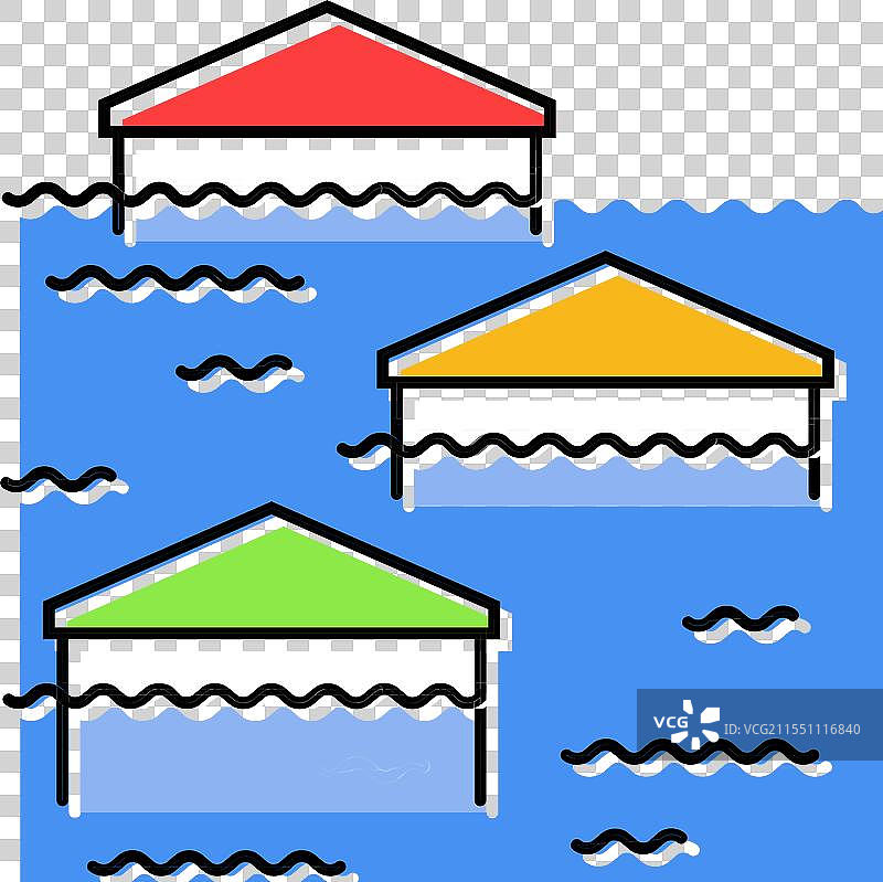 洪水天气自然现象彩色图标图片素材