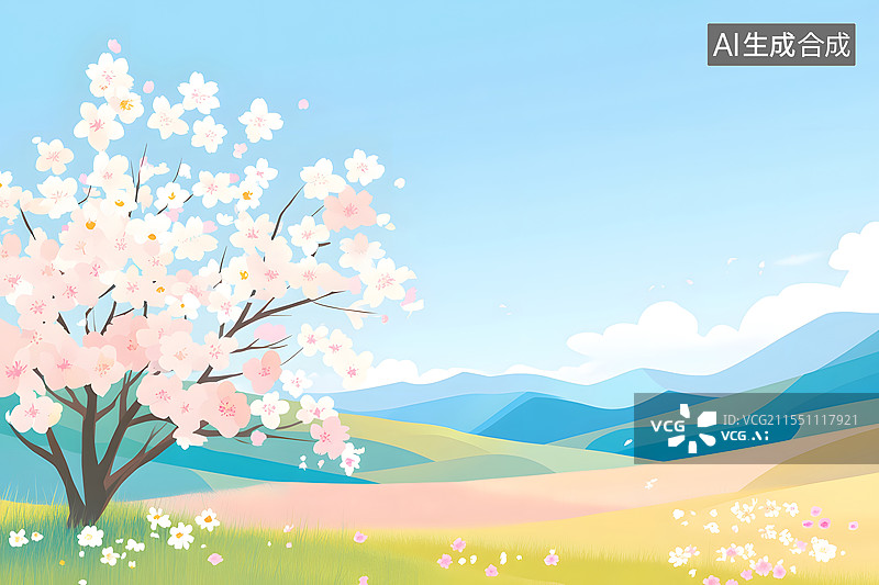 【AI数字艺术】春分节气的森林场景风景插画图片素材