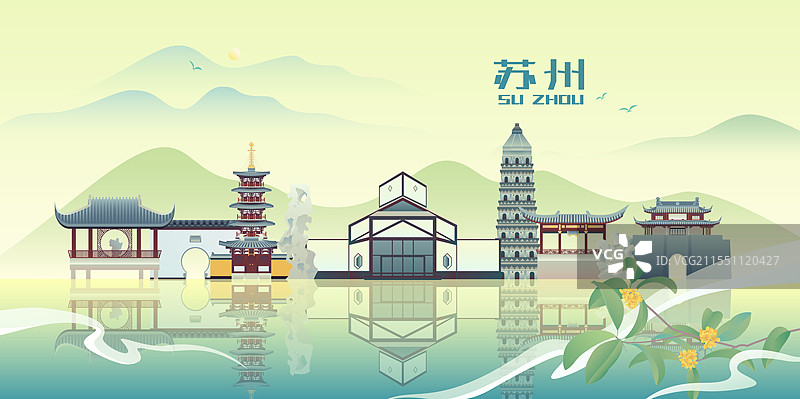苏州建筑插画图片素材