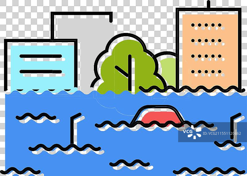 洪水街道灾难彩色图标图片素材