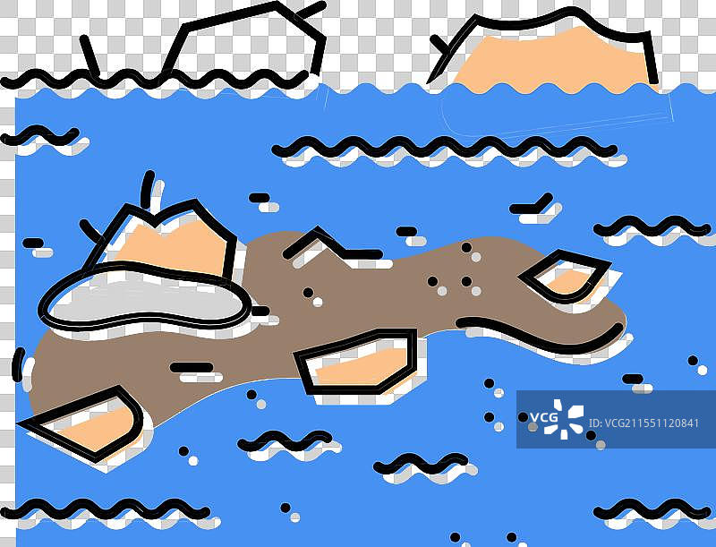 带有碎片的洪水水域彩色图标图片素材