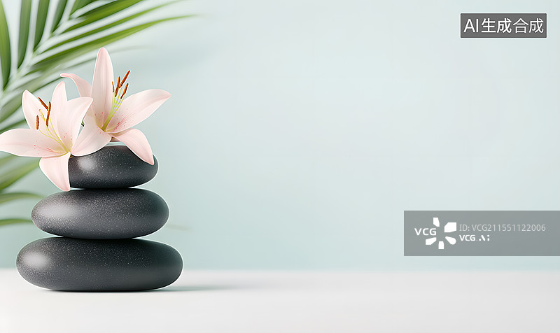 【AI数字艺术】禅宗石头和花卉的冥想概念背景图片素材