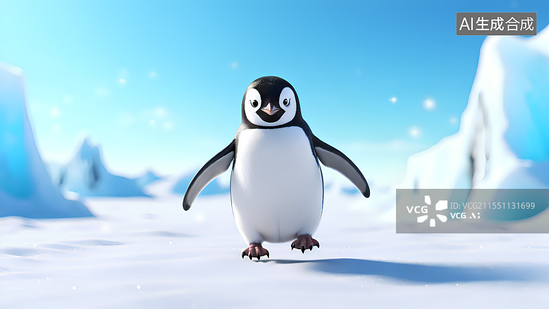 【AI数字艺术】南极企鹅三维插画图片素材