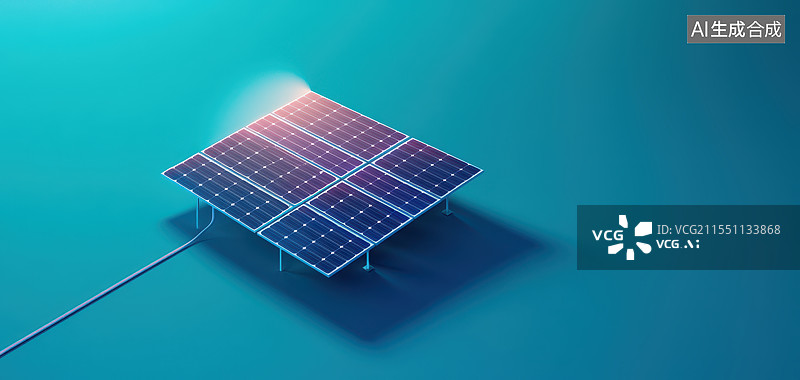 【AI数字艺术】蓝色背景下的太阳能电池板特写镜头图片素材