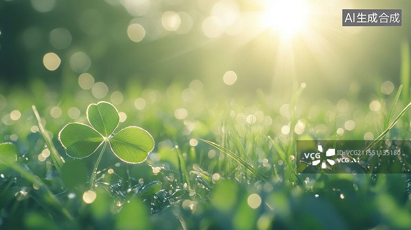 【AI数字艺术】逆光下草地生长的三叶草背景图片素材