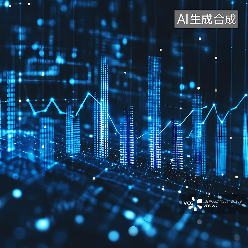 【AI数字艺术】蓝色科技数据分析科技背景图片素材