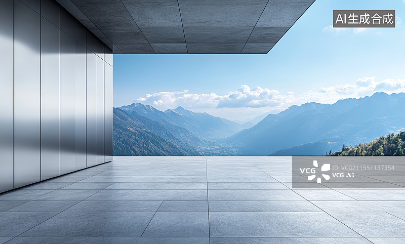 【AI数字艺术】空旷的建筑路面和山脉图片素材