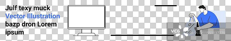 男人在熨烫衣物，旁边有一台平面显示器图片素材