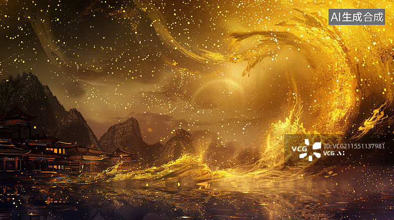 【AI数字艺术】云雾缭绕的中国古建筑图片素材