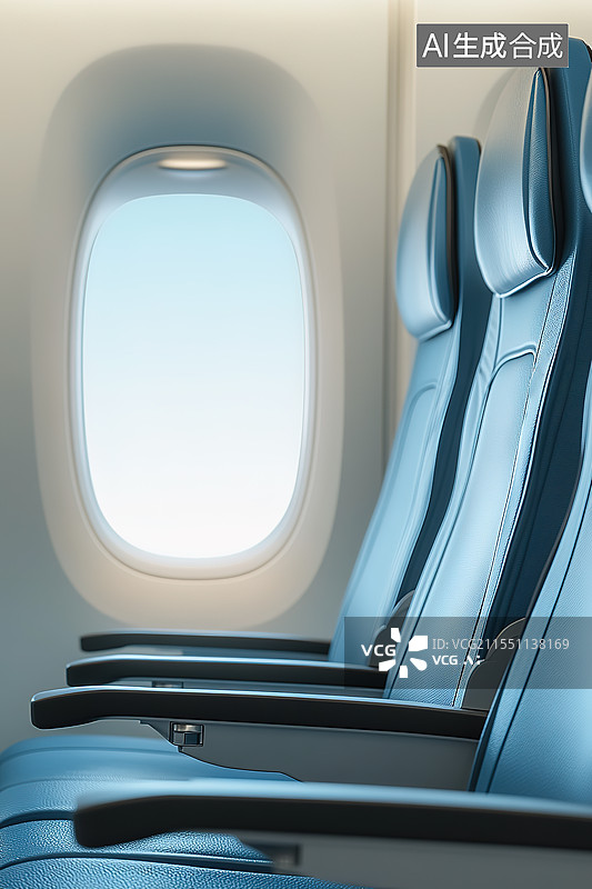 【AI数字艺术】民用航空客机内部的一排座位图片素材