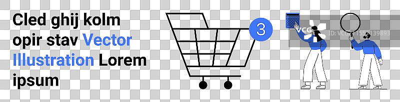 购物车，两个人举着标志和圆圈图片素材