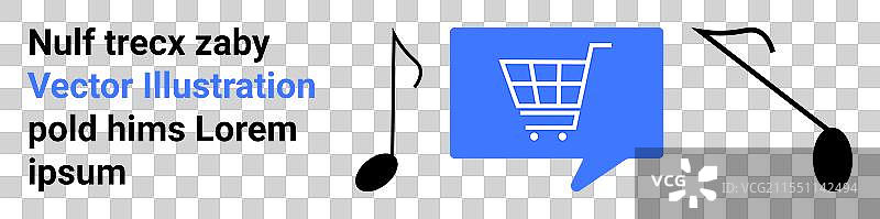 蓝色聊天气泡中的购物车与黑色元素图片素材