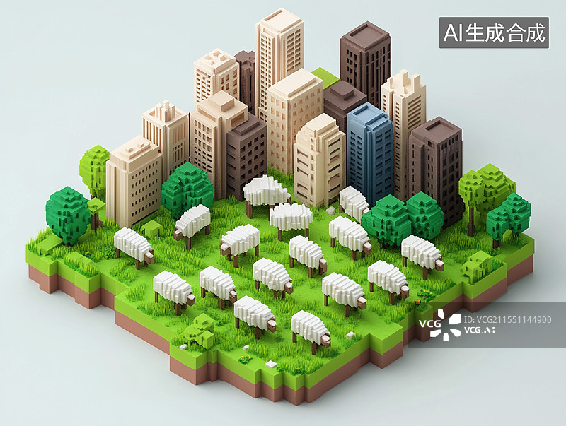 【AI数字艺术】田园羊群三维梦幻风场景插画图片素材