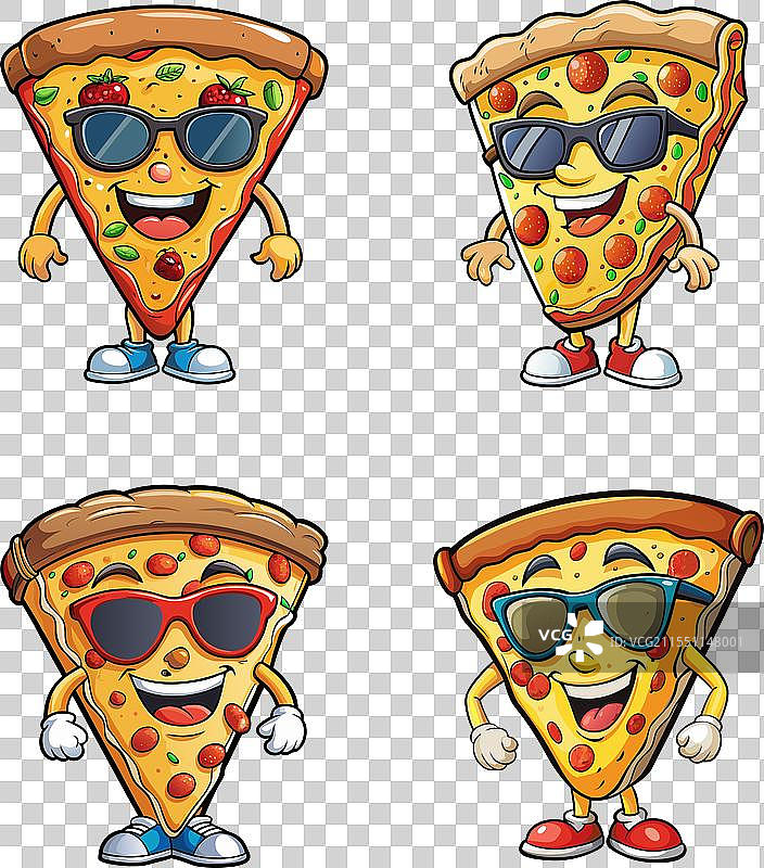 一组酷炫的披萨卡通角色剪贴画图片素材