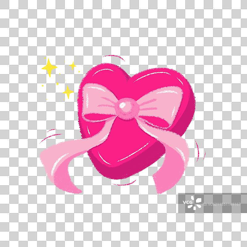 手绘爱心蝴蝶结礼物盒插画图片素材