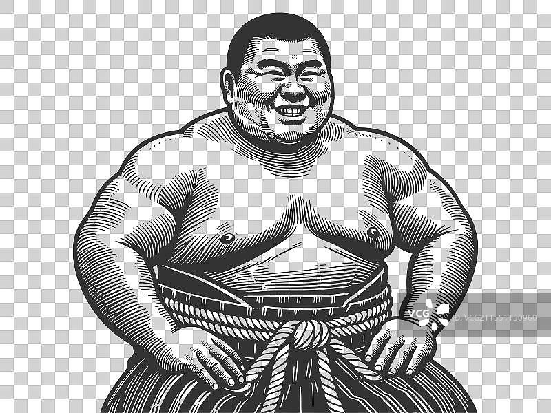 身穿传统服饰的相扑选手微笑着图片素材