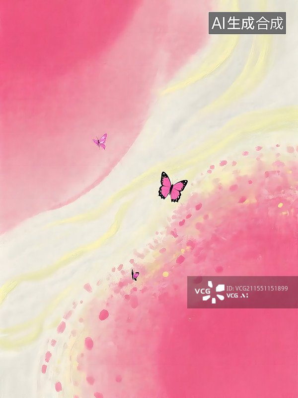 【AI数字艺术】节气组图，惊蛰，几只蝴蝶在粉色与白色中翩然飞舞图片素材