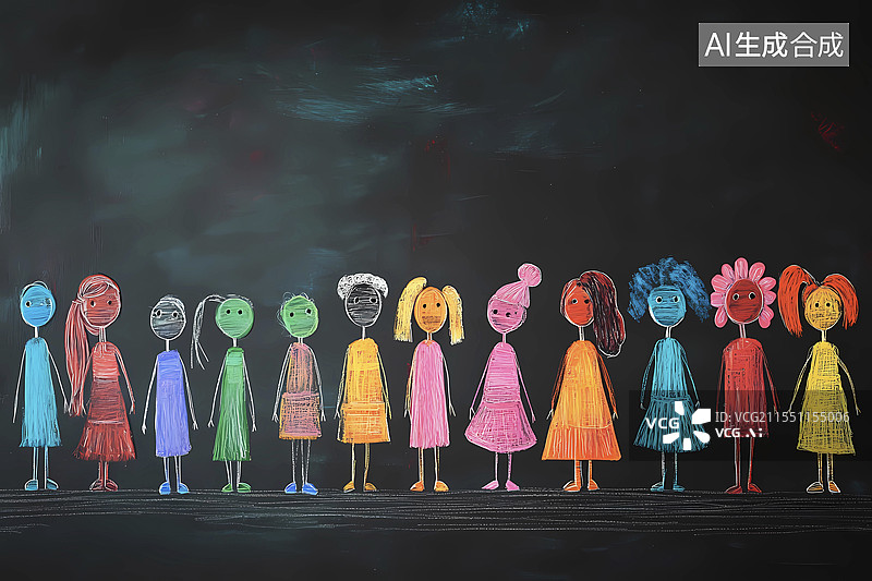 【AI数字艺术】卡通儿童粉笔画黑板报图片素材