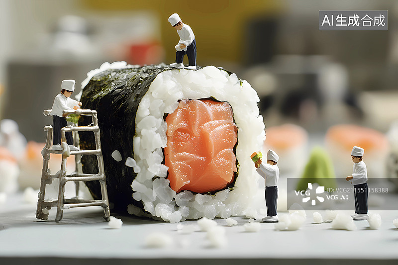 【AI数字艺术】微距新鲜日式寿司制作场景图片素材